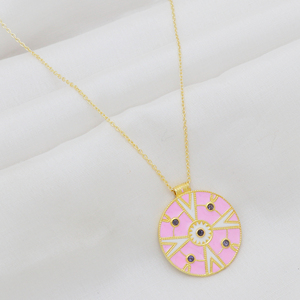 Beau collier plaqué or en argent sterling rose 925 collier en émail céramique avec pierre d'iolite - Product Image 2