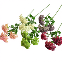 Bunga Hydrangea Buatan Realistis Tangkai Tunggal 3 Cabang dengan Buah Berry Millet, Bahan Sutra+Plastik untuk Dekorasi Interior Rumah