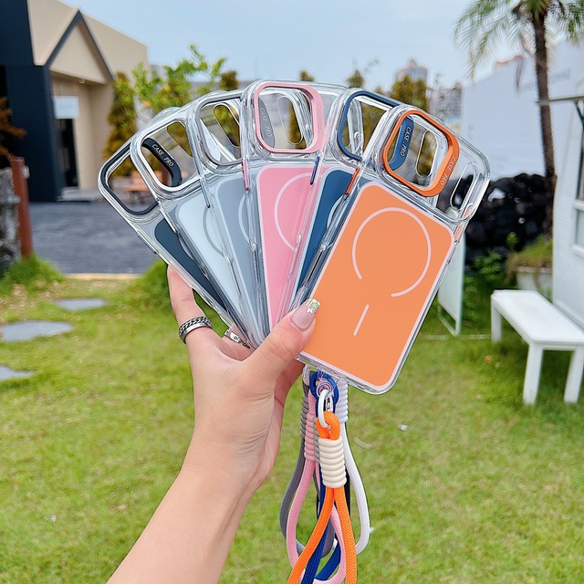 Luxury Camera Bracket Holder Wristband Lanyard Magnetic Phone Case Cover for iPhone Air 11 12 13 14 15 16 17 Pro Max