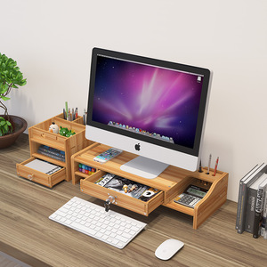 Wooden Computer Monitor Stand With Storage <b>Shelf</b> <b>Desktop</b> Organizer For Office Desk Rectangle Shape Multipurpose 2 Layer - Product Image 2