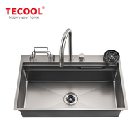Évier de cuisine multifonctionnel 800*500mm en acier inoxydable SS304, à poser, avec robinet cascade intégré