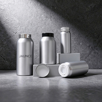 Pot cylindrique en aluminium à épaules rondes avec bouchon à vis et anneau de traction pour le stockage de capsules d'huile de poisson et de médicaments