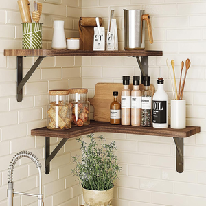 Rustik üç katmanlı ahşap yüzen köşe raflar ev dekor duvara monte yüzen kare raflar kesişen ahşap - Product Image 5