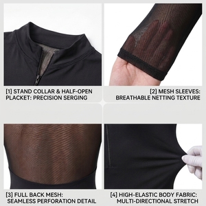 Zip Front <b>Stand</b> Collar Mesh 3/4 Sleeve Adult Ballet Leotard Sheer Mesh Back Women Dance Bodysuit - Product Image 3