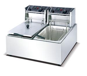 Freidora de patatas fritas de acero inoxidable, máquina de mesa de 6L + 6L, 2 tanques, 2 cestas, Comercial - Product Image 1