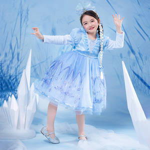 Conjunto de Disfraz de Princesa Azul de Tul de Manga Larga para Niños, Precio al por Mayor, para Festivales, Minoristas, Fiestas y Suministros para Días Festivos - Product Image 5