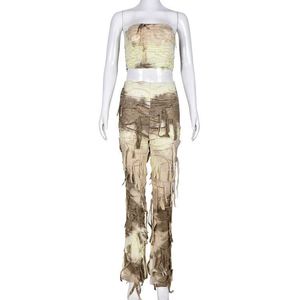 Nuovo Design 2024: Completo Donna Tie-Dye con Frange, Top a Fascia e Pantaloni Lunghi, Set Autunnale alla Moda - Product Image 4