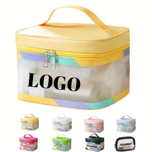 PVC Makeup <b>Bag</b> Hot Sale Portable Travel Handle <b>Clear</b> Waterproof Cosmetic <b>Toiletry</b> Women Girls Zipper Closure - Product Image 1