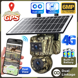 Kamera surya 4G Kamuflase lensa ganda HD 6MP GSM luar ruangan IP66 PTZ kamera Trail berburu malaikat lebar deteksi gerakan kamera CCTV