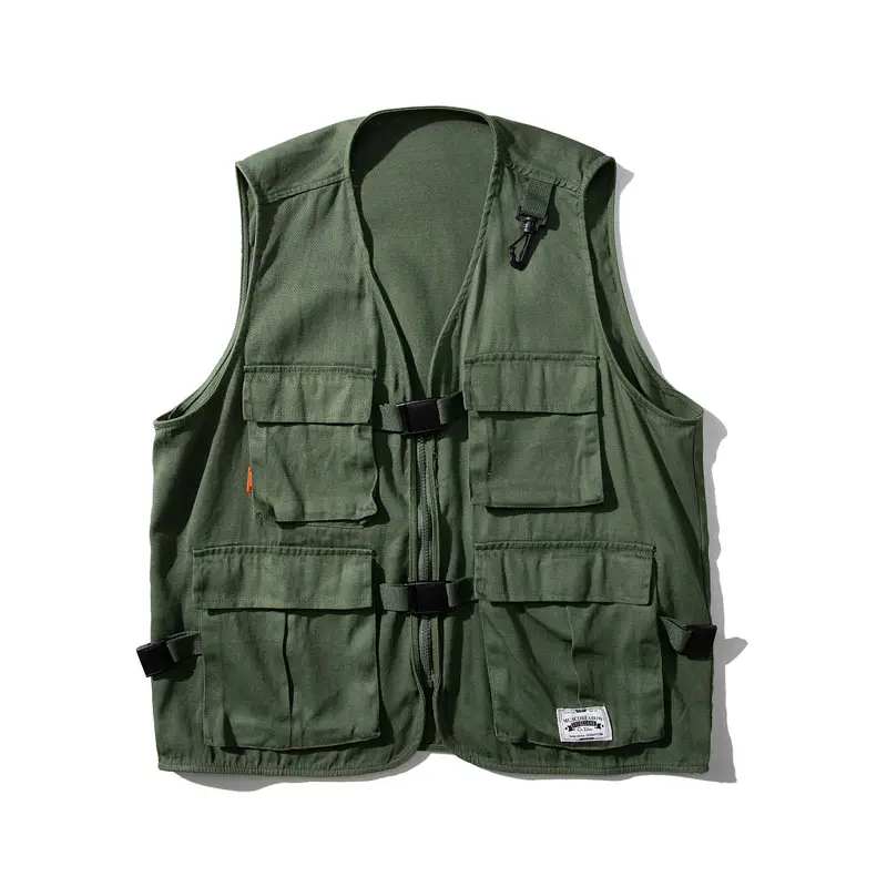 Pluz Size Mannen Functionele Hip Hop Camouflage Tooling Multi Pocket Vest Jas