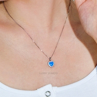 Lustre bijoux en argent Sterling 925 bleu opale de feu coeur pendentif collier pour femmes bijoux de mode