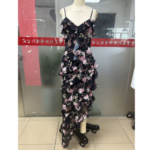 Vestidos Maxi Asimétricos con Volantes Florales Personalizados para Mujer, Vestido <span class=keywords><strong>de</strong></span> Fiesta para Damas - Product Image 3