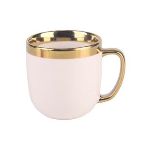 Ventes en gros de tasses à thé en céramique coréennes personnalisées, macarons, bord doré, tasse à lait en porcelaine, tasses à café en céramique avec poignée dorée - Product Image 4