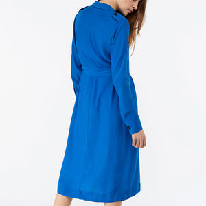 Nuovo modello delle donne di formale blu camicia a maniche lunghe midi dress - Product Image 2