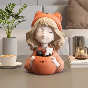 Nouveau dessin animé résine fille Sculpture porte-<span class=keywords><strong>crayon</strong></span> ornements maquillage brosse rouge à lèvres stockage seau chambre d'enfants accessoires pour la maison - Product Image 2