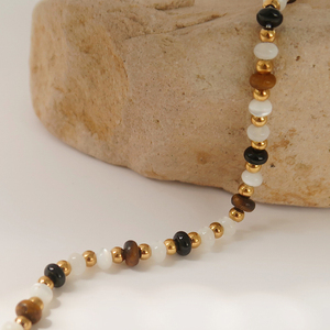 Kalung Choker baja tahan karat trendi perhiasan kalung manik-manik batu mata harimau alami manik-manik kristal hitam putih untuk wanita - Product Image 5