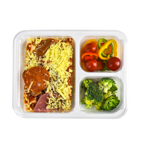 Barquettes alimentaires en plastique CPET personnalisées en usine, noires/blanches, à 3 compartiments, double compartiment, résistantes au four, avec couvercle