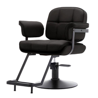 Fauteuil de Barbier Hydraulique Inclinable en Cuir Marron avec Cadre Métallique Noir, Pivotant et Réglable, Design Moderne pour Salon et Salle de Séjour