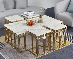 Mesas de té con patas doradas, muebles de interior de estilo moderno Americano, con 4 sillas de café, venta al por mayor