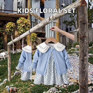 Spring Pastoral 2-Piece Sweater Matching Set for Kids Floral Cotton Girls Dress Wholesale Boutique <b>Clothing</b> <b>Accessories</b> - Product Image 2