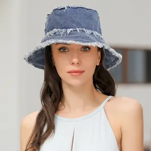 Womens Raw Hem Bucket Hats Summer Wide Brim Sun Hat Foldable Packable for Beach Vacation Travel Outdoors