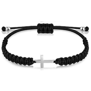 <span class=keywords><strong>Bracelet</strong></span> en corde en acier inoxydable 316L avec breloque croix, réglable, en macramé, rouge, blanc, noir, bijoux religieux pour hommes et femmes, personnalisable OEM - Product Image 6