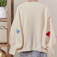 Trui met opdruk van een hartpatroon voor Valentijnsdag, winter, dames, casual, wijde schouders, 100% polyester, ademend