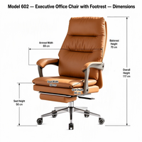 Chaise de bureau pivotante de direction avec repose-pieds 602 117 cm, dossier haut en cuir PU, base chromée 5 étoiles, gris foncé, beige, noir, gris clair