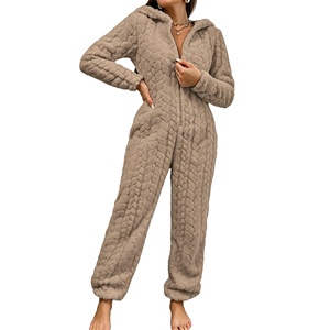 <strong>Women</strong> <strong>Fluffy</strong> Coral Fleece Hooded <strong>Onesie</strong> Pajamas Winter Warm Loungewear With Convenient Zipper for Indoor Outdoor Homewear - Product Image 4