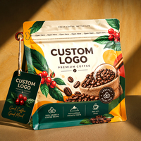 Sacs d'emballage pour café en mylar à fond plat imprimés avec la marque personnalisée, 250 g, pochettes en plastique avec cordon pour le stockage du café