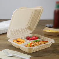 Emballage alimentaire écologique Récipient alimentaire biodégradable avec couvercle Boîte à lunch à clapet jetable Plaque pour micro-ondes pour restaurant
