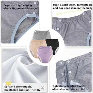 Culotte d'incontinence pour adulte en coton biologique pur, lavable, anti-fuite, douce, respirante, avec bouton et taille élastique, en maille, vente en gros - Product Image 4