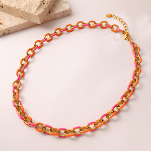 Collar de Cadena Esmaltada de Dos Tonos para Mujer, Cadena de Clavícula Minimalista de Una Sola Capa con Diseño Geométrico Estilo Hip Hop - Product Image 6