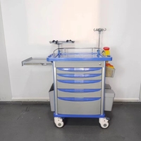 Carrito de Emergencia Médico ABS, Carro de Rescate Hospitalario con Bloqueo Central, Soporte para Suero Intravenoso y Soporte para Cilindro de Oxígeno