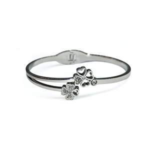 Crystal <b>Bracelet</b> 316L Stainless Steel PVD Gold Plated Four Leaf Clover Design Women's Jewelry - Product Image 1