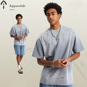 T-shirt personalizzata di fascia alta per gli uomini spruzzi di inchiostro Spray per fare vecchie camicie pesanti retrò per gli uomini - Product Image 4