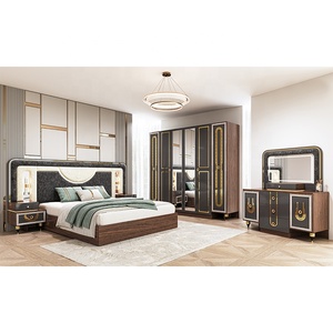 Cheap Luxury King Size Bed Frame Bedroom Sets Double Room <b>Lighted</b> Headboard <b>Turkish</b> Wooden Modern Furniture 312 Bedroom Furnitur - Product Image 4