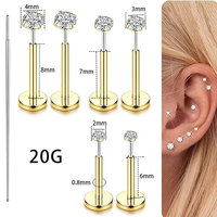 Pendientes de botón de acero inoxidable 20G con parte trasera plana, tipo piercing de nariz sin rosca con circonitas cúbicas, superventas para hombres y mujeres