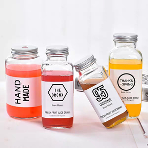 Wholesale 8oz 12oz 16oz Clear French Square Beverage Glass <b>Bottle</b> Milk Juice <b>Bottles</b> with Metal Cap - Product Image 3