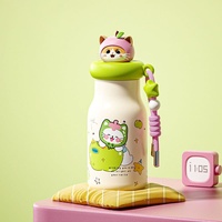 Bouteille d'eau portable à motif animalier mignon 500 ml, gourde isotherme à double paroi en acier inoxydable 304 avec paille et sangle