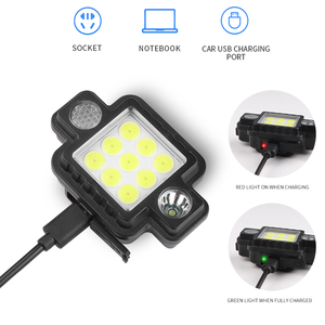 Lampada da lavoro magnetica portatile a <span class=keywords><strong>Led</strong></span> rosso blu lampeggiante faro multifunzione 9 COB <span class=keywords><strong>5</strong></span> modalità luce faro da pesca campeggio - Product Image 4