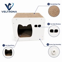 Maison-griffoir pour chat en carton ondulé avec entrée en forme de tête de chat et double fenêtre, mobilier d'intérieur, vente en gros