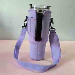 Custom Neoprene Water <b>Bottle</b> <b>Carrier</b> Bag for 40 oz Tumblers with Phone Pocket & Adjustable Strap - Product Image 4