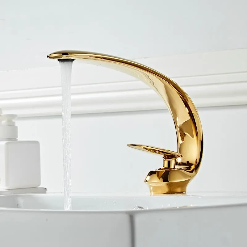 Basin Faucet Gold Bathroom Faucet Mixer Tap Brass Wash basin Faucet Hot and Cold Gold with White Sink Faucet New Modern