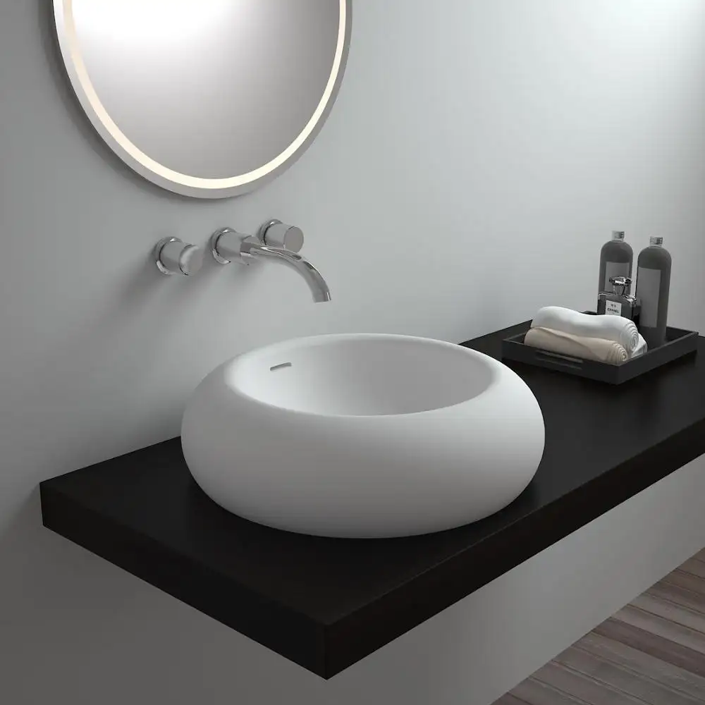 Lavatório de bancada branco para banheiro, recipiente oval redondo, bancada acima da mesa, pia para lavatório artístico