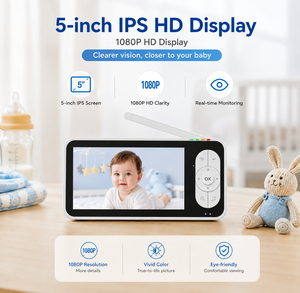 <span class=keywords><strong>Babyphone</strong></span> Tuya avec écran 5 pouces, zoom numérique 4X, détection des pleurs, audio bidirectionnel sans fil, berceuses, caméra Wifi 1080P, vidéo - Product Image 4