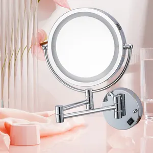 LED 조명이있는 3/5/7/10x 개인 탁상용 거울 확대 얼굴 미용 거울 이중면이있는 스마트 욕실 거울