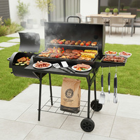 Barbecue au charbon de bois commercial KEYO en acier avec fumoir décalé, grande surface de cuisson, chromé, prêt pour le camping