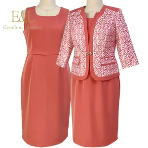 Plus size Turkish style Turkey office oem coral red manufacturer church women floral printed dress suits set