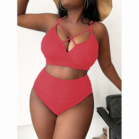 Nouvelle mode 2024 bretelles croisées tricoté grande taille maillot de bain texturé taille haute 2 pièces Bikini ensemble